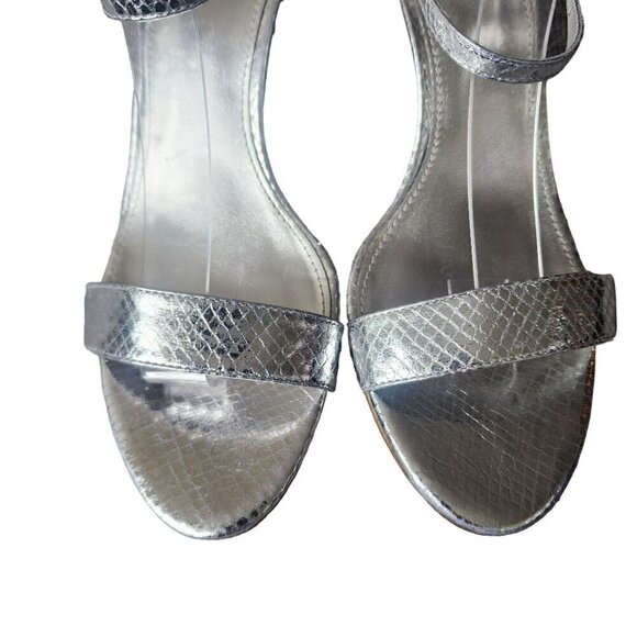 Michael Kors Leather Snakeskin Strappy Dressy Heeled Sandals Silver Women's 8.5M - Picture 3 of 14